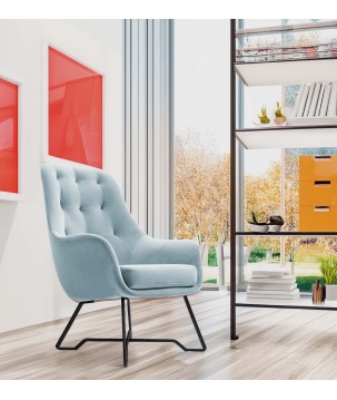 Fotel EZO na stalowych nogach z oparciem i podłokietnikami w tkaninie Monolith 70