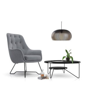 Fotel EZO na stalowych nogach z oparciem i podłokietnikami w tkaninie Monolith 85