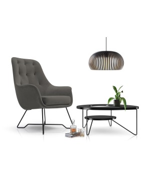 Fotel EZO na stalowych nogach z oparciem i podłokietnikami w tkaninie Monolith 92