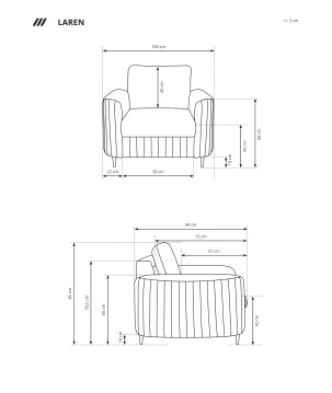 Fotel LAREN na stalowych nogach z oparciem i podłokietnikami w tkaninie CASTEL 70