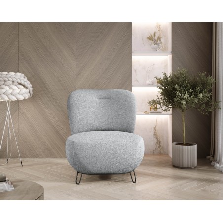 Fotel LUIS skandynawski wolnostojący na metalowych nogach w tkaninie NOW OR NEVER 92