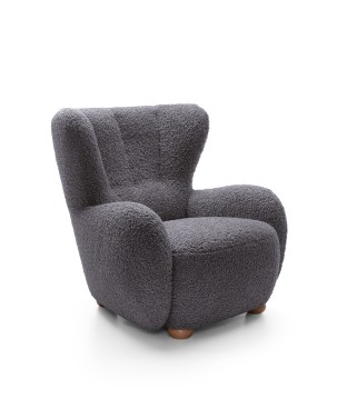 Fotel CIRO z szerokim siedziskiem i drewnianymi nogami w tkaninie ROLF 08