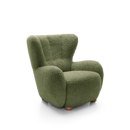 Fotel CIRO z szerokim siedziskiem i drewnianymi nogami w tkaninie ROLF 14