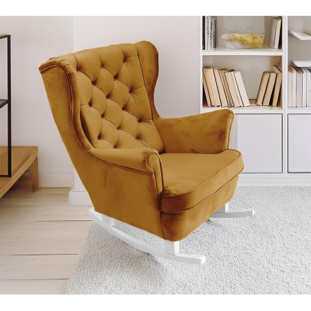 Fotel USZAK bujany tapicerowany z podłokietnikami, kolor Oliwkowy tkanina MAGIC VELVET