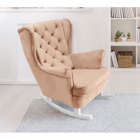 Fotel USZAK bujany tapicerowany z podłokietnikami, kolor Pudrowy róż tkanina MAGIC VELVET