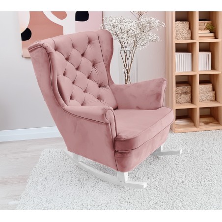 Fotel USZAK bujany tapicerowany z podłokietnikami, kolor Różowy tkanina MAGIC VELVET