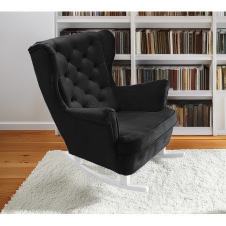 Fotel USZAK bujany tapicerowany z podłokietnikami, kolor Czarny tkanina MAGIC VELVET