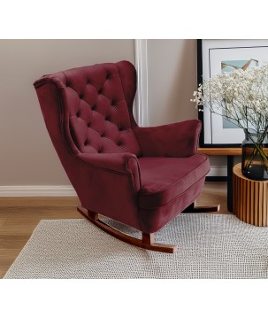 Fotel USZAK bujany tapicerowany z podłokietnikami, kolor Burgundowy tkanina MAGIC VELVET
