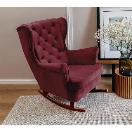 Fotel USZAK bujany tapicerowany z podłokietnikami, kolor Burgundowy tkanina MAGIC VELVET