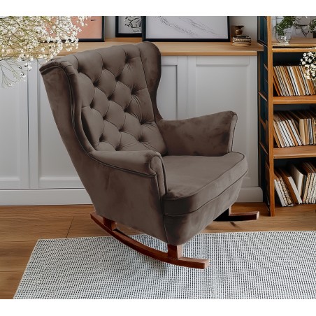 Fotel USZAK bujany tapicerowany z podłokietnikami, kolor Brązowy tkanina MAGIC VELVET