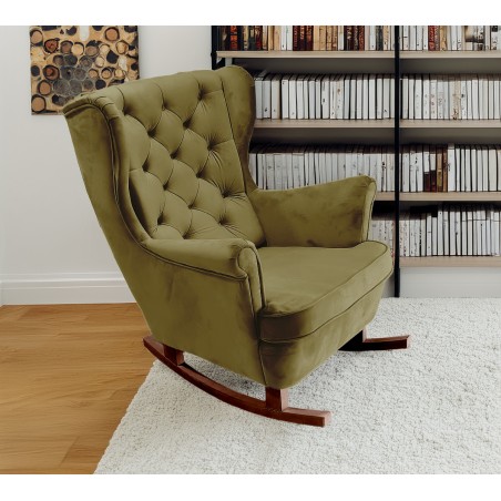 Fotel USZAK bujany tapicerowany z podłokietnikami, kolor Zielony tkanina MAGIC VELVET