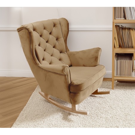 Fotel USZAK bujany tapicerowany z podłokietnikami, kolor Cappucino tkanina MAGIC VELVET