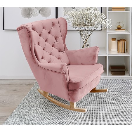 Fotel USZAK bujany tapicerowany z podłokietnikami, kolor Różowy tkanina MAGIC VELVET