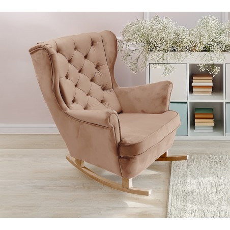 Fotel USZAK bujany tapicerowany z podłokietnikami, kolor Cappucino tkanina MAGIC VELVET