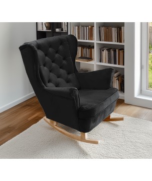 Fotel USZAK bujany tapicerowany z podłokietnikami, kolor Czarny tkanina MAGIC VELVET