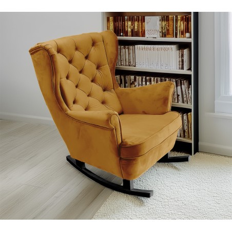 Fotel USZAK bujany tapicerowany z podłokietnikami, kolor Oliwkowy tkanina MAGIC VELVET