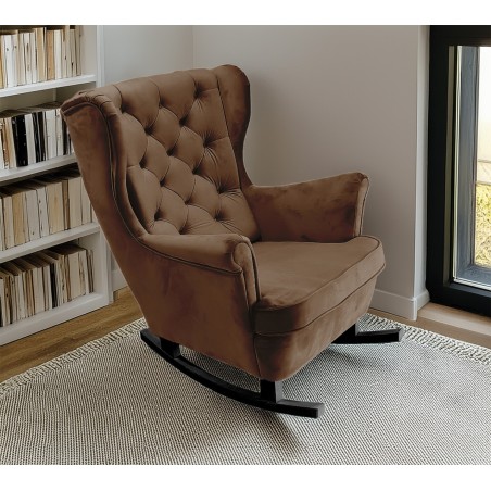 Fotel USZAK bujany tapicerowany z podłokietnikami, kolor Ciemny brąz tkanina MAGIC VELVET