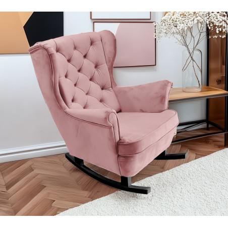 Fotel USZAK bujany tapicerowany z podłokietnikami, kolor Różowy tkanina MAGIC VELVET