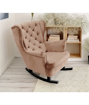 Fotel USZAK bujany tapicerowany z podłokietnikami, kolor Cappuccino tkanina MAGIC VELVET