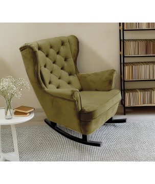 Fotel USZAK bujany tapicerowany z podłokietnikami, kolor Zielony tkanina MAGIC VELVET