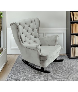 Fotel USZAK bujany tapicerowany z podłokietnikami, kolor Popielaty tkanina MAGIC VELVET