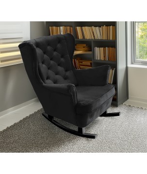 Fotel USZAK bujany tapicerowany z podłokietnikami, kolor Czarny tkanina MAGIC VELVET