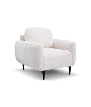 Fotel BOHO na drewnianych nogach z oparciem i podłokietnikami w tkaninie Perfect Harmony 01