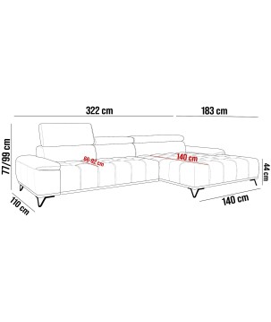 Narożnik PALLADIO MINI z elektryczną regulacją siedziska Lewostronny w tkaninie RIVIERA 91 WERSAL