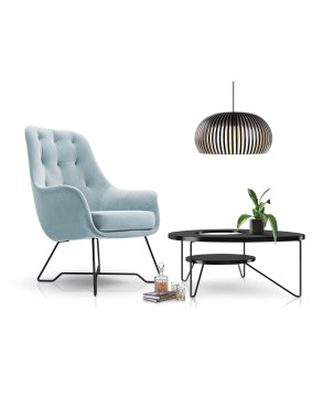 Fotel EZO na stalowych nogach z oparciem i podłokietnikami w tkaninie Monolith 70