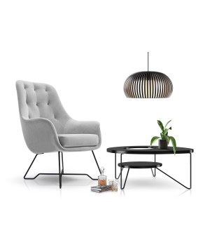 Fotel EZO na stalowych nogach z oparciem i podłokietnikami w tkaninie Monolith 84