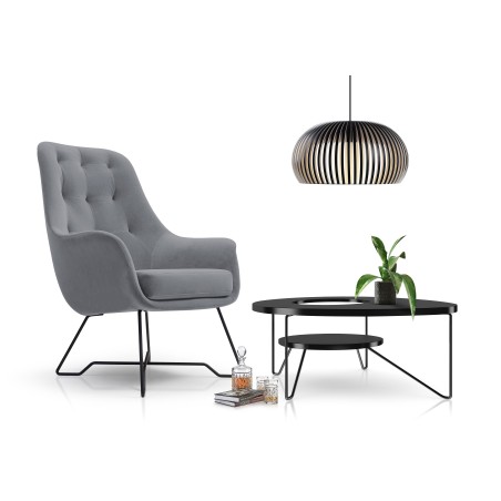 Fotel EZO na stalowych nogach z oparciem i podłokietnikami w tkaninie Monolith 85