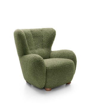 Fotel CIRO z szerokim siedziskiem i drewnianymi nogami w tkaninie ROLF 14