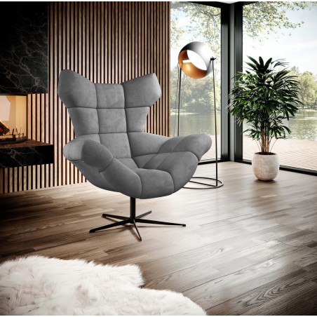 Fotel SENSI Relax obrotowy 360° z funkcją bujania w tkaninie Monolith 85