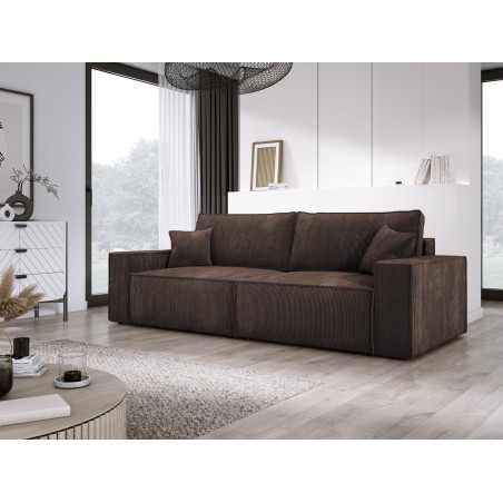 Kanapa KASJO Lewostronny Sofo-Narożnik z funkcją spania i poduszkami, 2x pojemnik POSO 006 Brązowy DOMOHOME