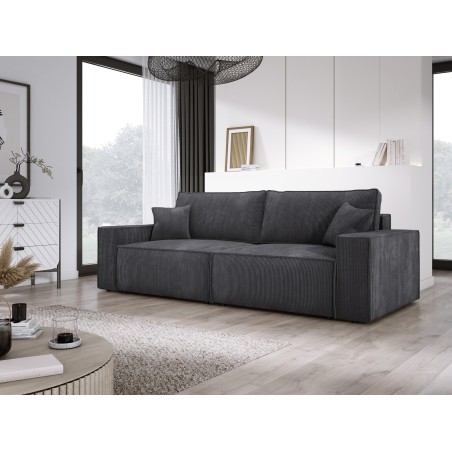 Kanapa KASJO Lewostronny Sofo-Narożnik z funkcją spania i poduszkami, 2x pojemnik POSO 034 Antracytowy DOMOHOME