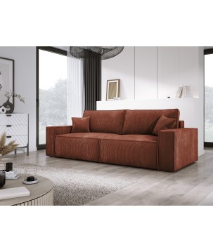 Kanapa KASJO Lewostronny Sofo-Narożnik z funkcją spania i poduszkami, 2x pojemnik POSO 039 Miedziany DOMOHOME