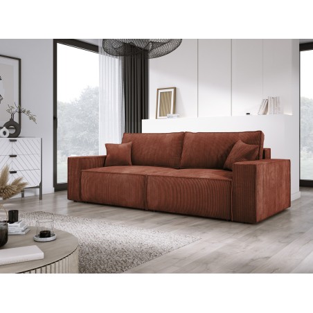 Kanapa KASJO Lewostronny Sofo-Narożnik z funkcją spania i poduszkami, 2x pojemnik POSO 039 Miedziany DOMOHOME