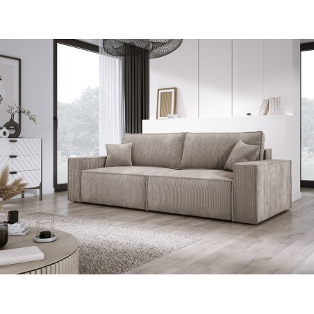 Kanapa KASJO Prawostronny Sofo-Narożnik z funkcją spania i poduszkami, 2x pojemnik POSO 002 Cappucino DOMOHOME