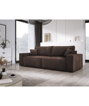 Kanapa KASJO Prawostronny Sofo-Narożnik z funkcją spania i poduszkami, 2x pojemnik POSO 006 Brązowy DOMOHOME
