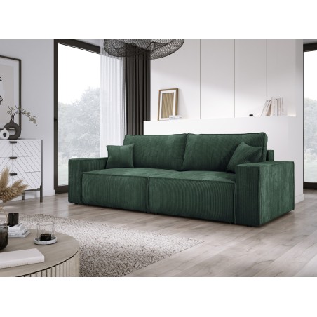 Kanapa KASJO Prawostronny Sofo-Narożnik z funkcją spania i poduszkami, 2x pojemnik POSO 014 Zielony DOMOHOME