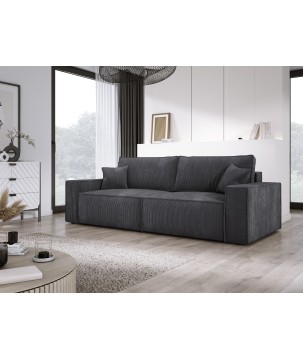 Kanapa KASJO Prawostronny Sofo-Narożnik z funkcją spania i poduszkami, 2x pojemnik POSO 034 Antracytowy DOMOHOME