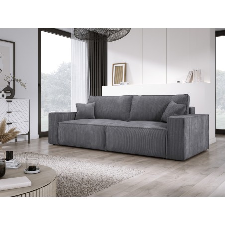 Kanapa KASJO Prawostronny Sofo-Narożnik z funkcją spania i poduszkami, 2x pojemnik POSO 060 Szary DOMOHOME