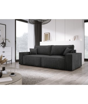 Kanapa KASJO Prawostronny Sofo-Narożnik z funkcją spania i poduszkami, 2x pojemnik POSO 135 Grafitowy DOMOHOME