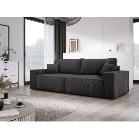 Kanapa KASJO Prawostronny Sofo-Narożnik z funkcją spania i poduszkami, 2x pojemnik POSO 135 Grafitowy DOMOHOME