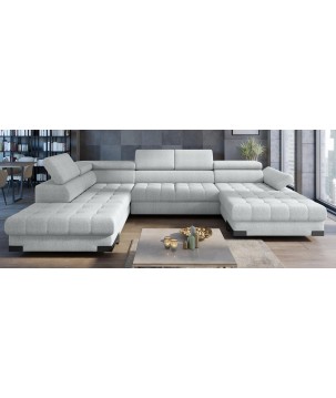 Narożnik SELVA XL Lewostronny z funkcją spania i pojemnikiem MEMPHIS 16 SREBRNY WERSAL