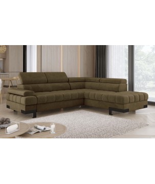 Narożnik SELVA L Prawostronny z funkcją spania i pojemnikiem SALVADOR 10 Oliwkowy WERSAL