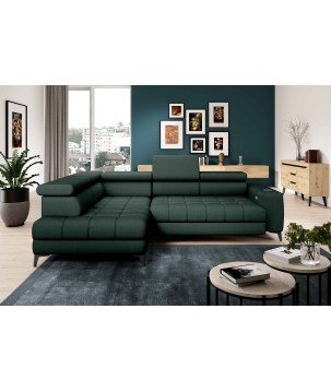 Narożnik BAGGIO Lewostronny z funkcją spania, wolnostojący tkanina LETTO 39 Ciemna Zieleń WERSAL