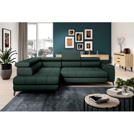 Narożnik BAGGIO Lewostronny z funkcją spania, wolnostojący tkanina LETTO 39 Ciemna Zieleń WERSAL