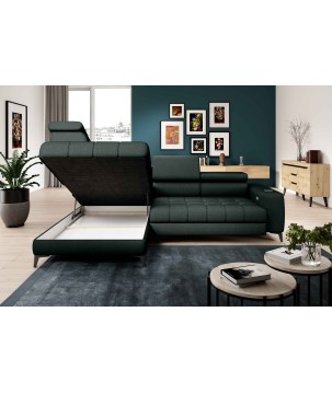 Narożnik BAGGIO Lewostronny z funkcją spania, wolnostojący tkanina LETTO 39 Ciemna Zieleń WERSAL