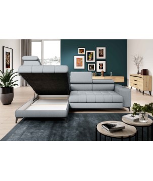 Narożnik BAGGIO Lewostronny z funkcją spania, wolnostojący tkanina LETTO 80 Jasnoszary WERSAL